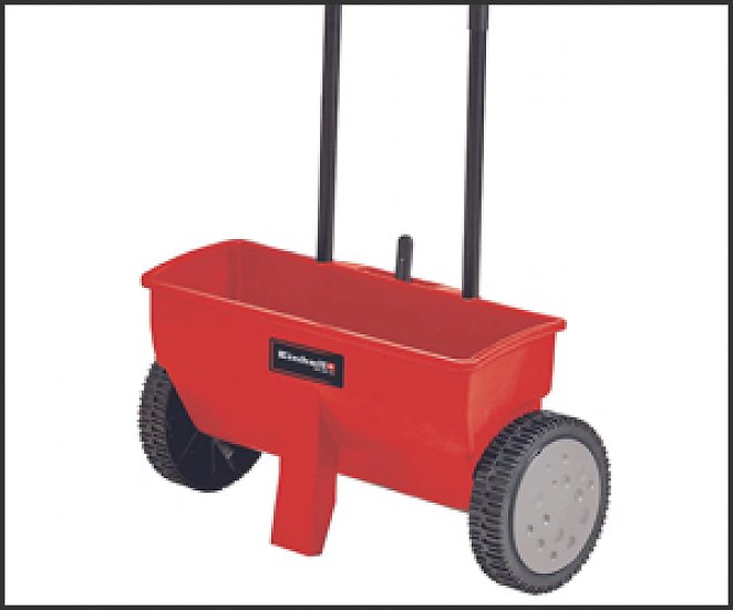 Einhell Streuwagen GC-SR 12 (12 l, 45 cm Streubreite, Doppelschubbügel, beidseitiger Schnappverschluss, Stellhebel, korrosionsfeste Walze, Gehäuse aus bruchfestem Kunststoff)