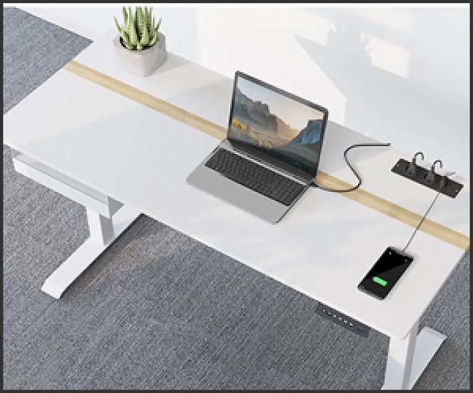 VASAGLE Höhenverstellbarer Schreibtisch elektrisch, mit Steckdose und Schublade, 60 x 140 cm Tischoberfläche, stufenlos verstellbar, Memory-Funktion mit 4 Höhen, weiß