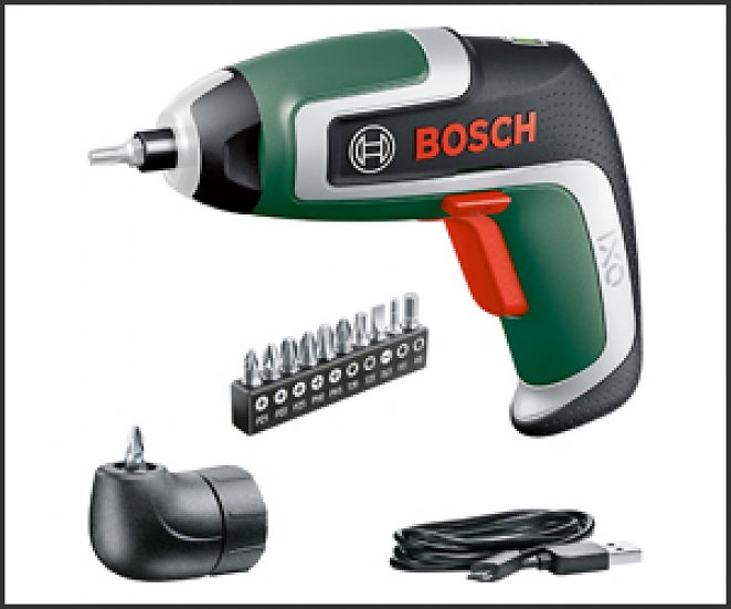 Bosch Akkuschrauber IXO (7. Generation; 3,6V; 2,0Ah; 5,5Nm; mit Mikro-USB-Kabel; Inklusive Winkel-Aufsatz; schraubt bis zu 190 Schrauben) - Amazon Edition