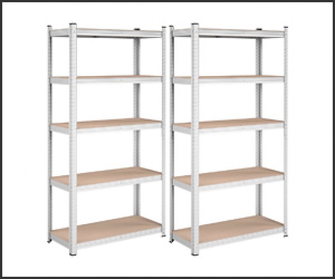 Songmics Schwerlastregal, 2er Set, Kellerregal, Lagerregal, 40 x 90 x 180 cm, Regal mit Stahlgestell, jeweils bis 875 kg belastbar, 5 verstellbare Ablagen, silbern