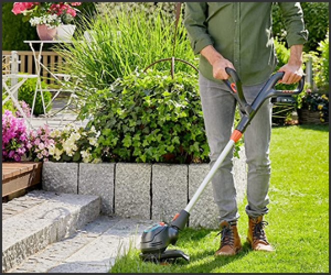 Gardena Akku-Trimmer ComfortCut 23/18V P4A ohne Akku: Rasentrimmer mit 230 mm Schnittkreis, Teleskopstiel und schwenkbarer Trimmerkopf