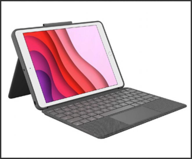 Logitech Combo Touch für iPad (7., 8. und 9. Generation) Schutzcase mit Präzisions-Trackpad, Notebook-ähnlicher Tastatur mit Hintergrundbeleuchtung, Smart Connector, Deutsches QWERTZ-Layout - Schwarz