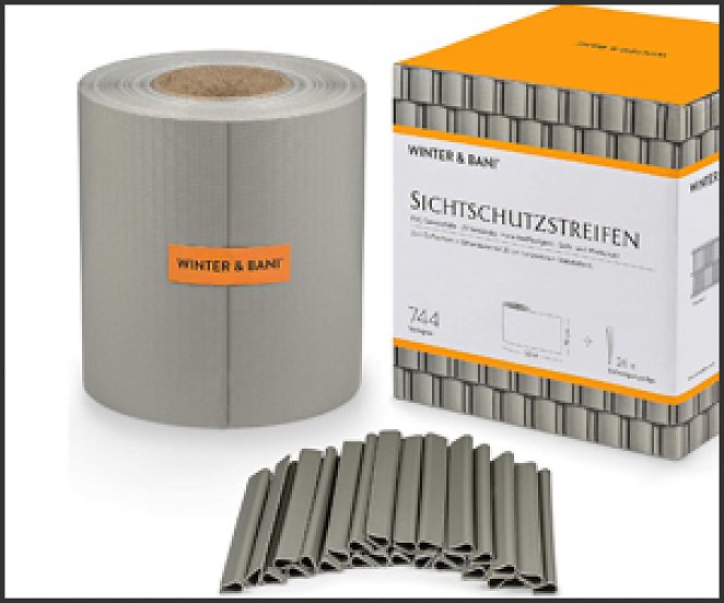 Winter & Bani Sichtschutzstreifen für Doppelstabmattenzaun PVC 50 m × 19 cm inkl. 26 Clips, 50m, Steingrau
