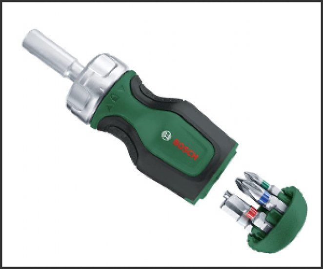 Bosch Stubby Ratschenschraubendreher mit Bit Magazin, 6-teilig (kompakter Ratschenschraubendreher mit hohem Drehmoment; 6 Bits im intergrierten Bitmagazin enthalten; magnetischer Bithalter)