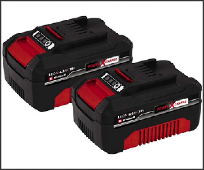 Original Einhell Akku PXC-Twinpack 4,0 Ah Power X-Change (Li-Ion, 18 V, 2x 4,0 Ah, für alle PXC-Geräte geeignet, proaktives Batteriemanagement, situativ angepasste Ladezyklen)