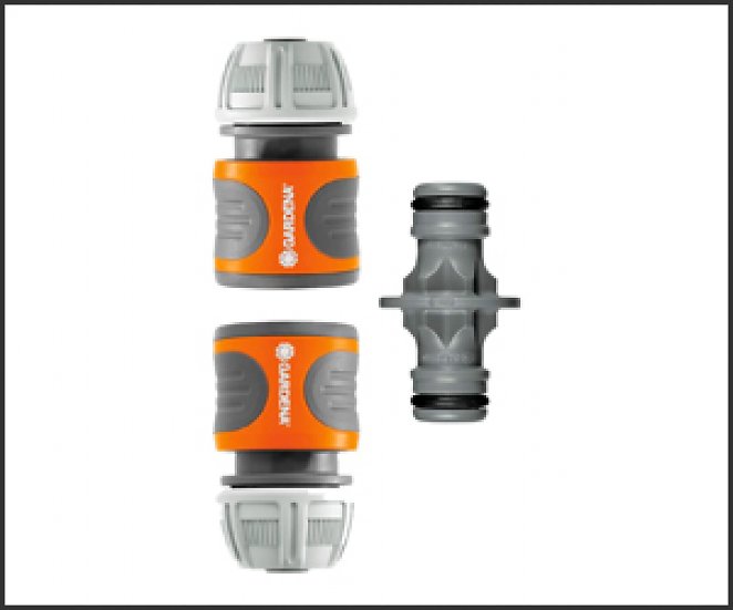 Gardena Kupplungs-Satz: Schlauchkupplung zur Schlauchverlängerung 13 mm (1/2 Zoll) und 15 mm (5/8 Zoll), auch bei hohem Wasserdruck, einfache Montage (18283-20), 2 x 18215, 1 x 931