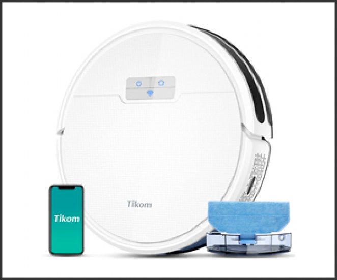 Tikom Saugroboter mit Wischfunktion 2 in 1, G8000 Pro Staubsauger Roboter, 4500Pa Starke Saugkraft Roboterstaubsauger, Selbstaufladend, WLAN, 150Mins Max, Ideal für Tierhaare, Teppich, Hartboden