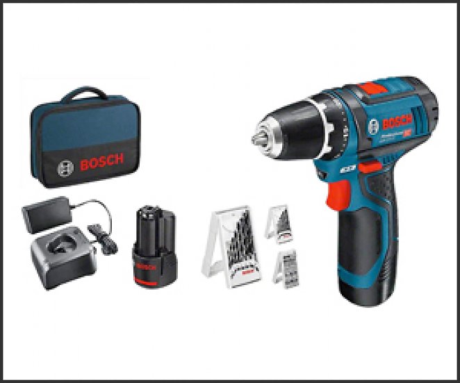 Bosch Professional 12V System Akkuschrauber GSR 12V-15 (inkl. 2x2,0 Akku + Ladegerät, 39tlg.-Zubehör-Set, in Tasche) - Amazon Exclusive Set