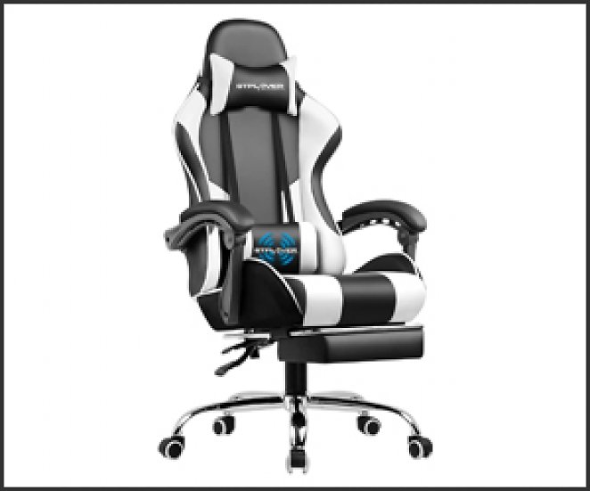 GTPlayer Bürostuhl Gaming Stuhl Massage Gaming Sessel Ergonomischer Gamer Stuhl mit Fußstütze, Kopfstütze Massage-Lendenkissen, Gepolstert Gaming Chair, Drehsessel