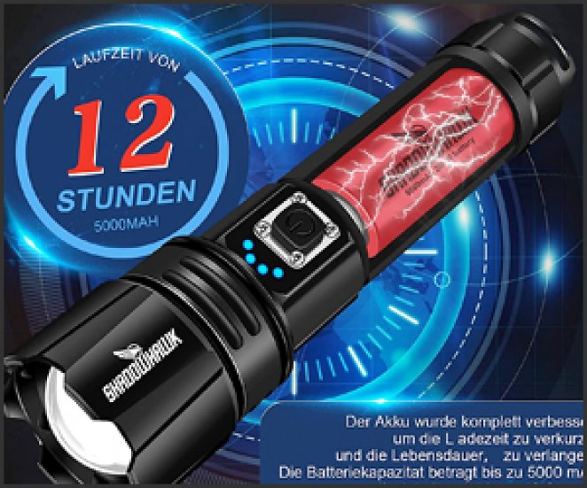 Shadowhawk Taschenlampe Led 10000 Lumen, Extrem Hell Taschenlampe USB Aufladbar Taktische Taschenlampen Mit holster XHP70.2, IP67 Wasserdicht 5 Lichtmodi für Camping Wandern Notfälle
