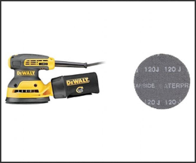 DeWalt Exzenterschleifer (mit Absaugung, Staubfangbehälter, staubgeschütztem Schalter und Getriebegehäuse - 280W - 125mm) DWE6423, Gelb;schwarz & DTM3117-QZ Schleifgitter 125mm K240 10Stk, 6 Stück