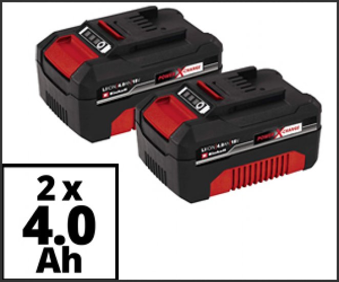 Original Einhell Akku PXC-Twinpack 4,0 Ah Power X-Change Volks.Akku (Li-Ion, 18 V, 2x 4,0 Ah, für alle PXC-Geräte geeignet, proaktives Batteriemanagement, situativ angepasste Ladezyklen)