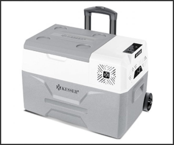 Kesser Kompressor Kühlbox elektrisch Gefrierbox, 30 Liter Mit APP-Steuerung USB-Anschluss 12/24 V 230V, Teleskopstange Räder Kühlschrank Kühlung bis -20 °C für Auto, Lkw, Boot, Reisemobil, Camping