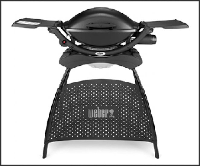 Weber Q2000 Gasgrill, 55 × 39 cm, mit Standfuß & ausklappbaren Seitentischen, schwarz