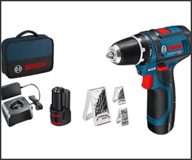 Bosch Professional 12V System Akkuschrauber GSR 12V-15 (inkl. 2× Akku, Ladegerät, 39-teiligem Zubehör-Set, Tasche)