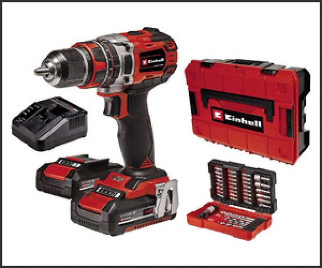 Einhell Professional Akku-Schlagbohrschrauber TP-CD 18/50 Li-i BL+ 39 (2x2,0Ah) Power X-Change (Li-Ion, 18 V, 50 Nm, Schlagzahl 28.800 min-1, inkl. 2x 2,0Ah Akkus, Ladegerät, Koffer, 39-tlg. Bit-Set)