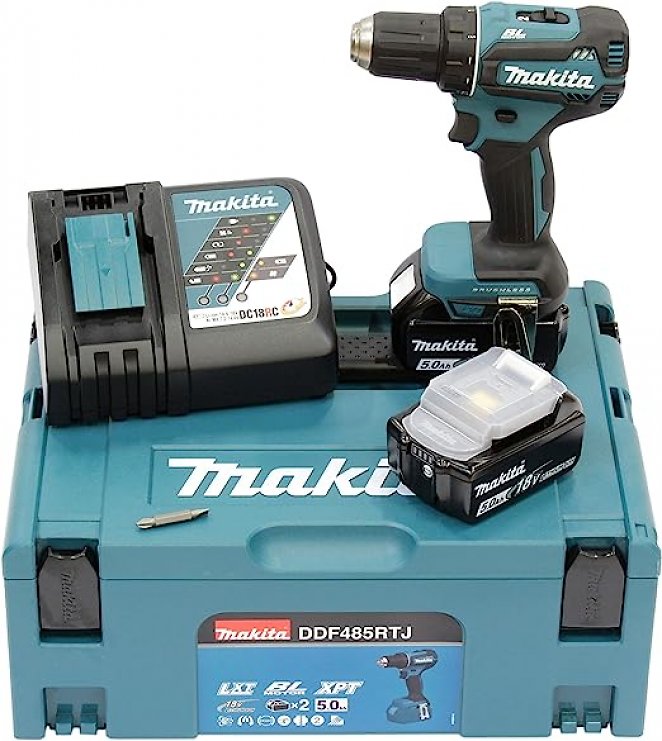 Makita DDF485RTJ Akku-Bohrschrauber Set 18V (inkl. 2x Akku 5.0 Ah, Schnellladegerät im MAKPAC Gr. 2)