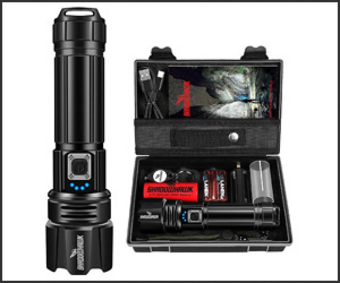 Shadowhawk Taschenlampe Led 10000 Lumen, Extrem Hell Taschenlampe USB Aufladbar Taktische Taschenlampen Mit holster XHP70.2, IP67 Wasserdicht 5 Lichtmodi für Camping Wandern Notfälle(26650 Akku) [Energieklasse A+++]
