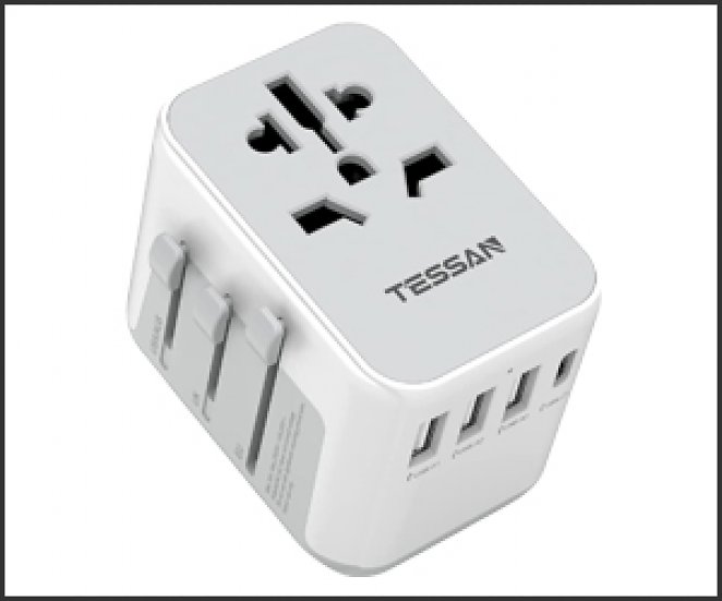 TESSAN Reiseadapter Weltweit, Universal Reisestecker mit 3USB, 1USB C und 1AC Steckdose, Internationaler Steckdosenadapter, Universaladapter für Deutschland USA England Thailand Italien Australien
