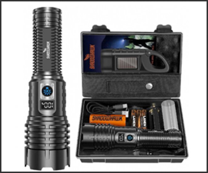 Shadowhawk Taschenlampe LED Aufladbar Extrem Hell, 20000 Lumen Taschenlampen Batteriebetrieben USB, XHM77.2 Taktische Taschenlampe Starke, Wasserdicht Flashlight Torch für Outdoor Notfälle Camping
