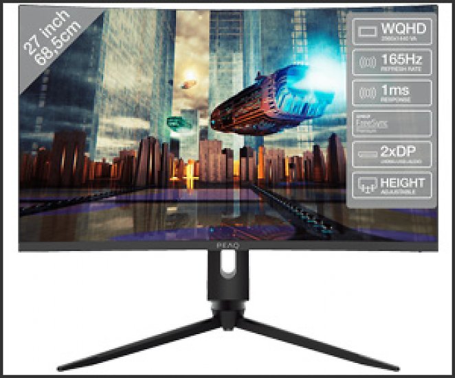PEAQ PMO G270-CQK 27 Zoll WQHD Gaming Monitor (1 ms Reaktionszeit, 165 Hz)