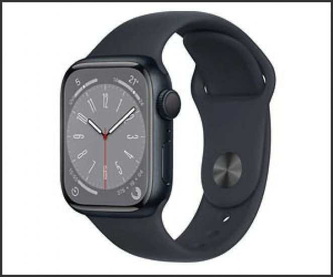 APPLE Watch Series 8 (GPS) 41 mm Smartwatch Aluminium Fluorelastomer, 130 - 200 mm, Armband: Mitternacht, Gehäuse: Mitternacht