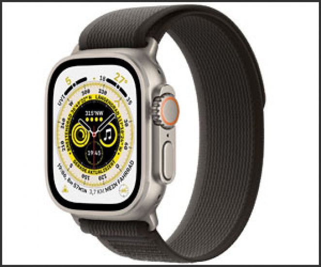 Apple Watch Ultra Titanium GPS + Cellular Titanium, Trail Loop Black/Grey M/L, MQFX3FD/A, 49mm