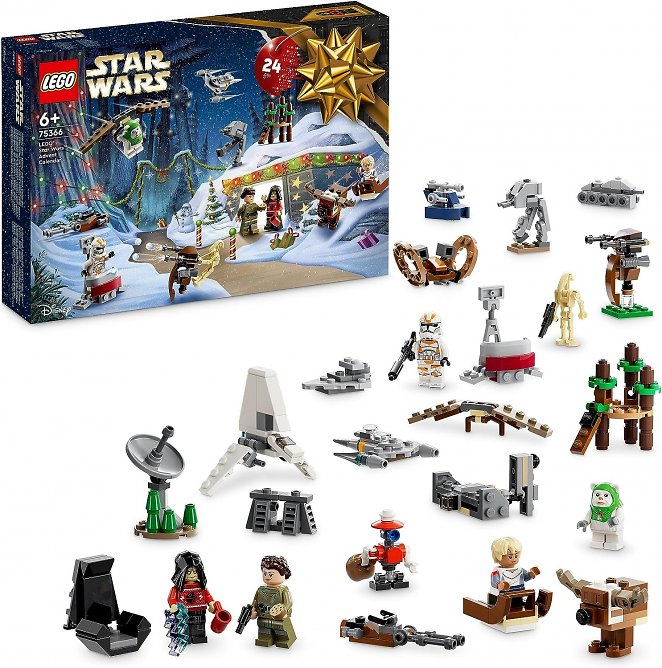 LEGO 75366 Star Wars Adventskalender 2023, Weihnachtskalender mit 24 Geschenken, darunter 9 Figuren, 10 Fahrzeug-Spielzeuge und 5 Mini-Modelle