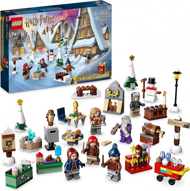 LEGO 76418 Harry Potter Adventskalender 2023, Weihnachtskalender mit 24 Geschenken inkl. 18 Hogsmeade Mini-Modelle und 6 Minifiguren wie Hermine Granger und Draco Malfoy