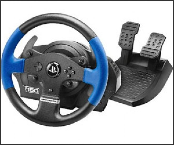 THRUSTMASTER T150 RS (inkl. 2-Pedalset, PS4 / PC) Kompatibel mit PS5-Spielen, Lenkrad, Schwarz/Blau
