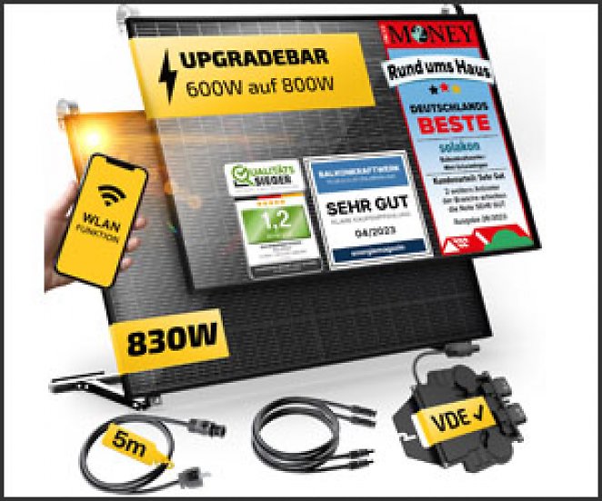 Balkonkraftwerk 830W / 600W Solaranlage mit Halterung Steckerfertig WIFI Komplettset Photovoltaik Anlage 600W/800W