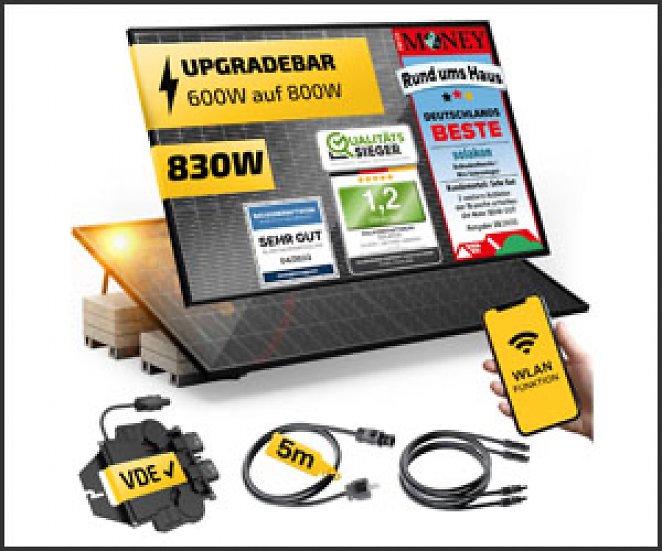 Balkonkraftwerk 830W / 600W Solaranlage mit Halterung Steckerfertig WIFI Komplettset Photovoltaik Anlage 600W/800W