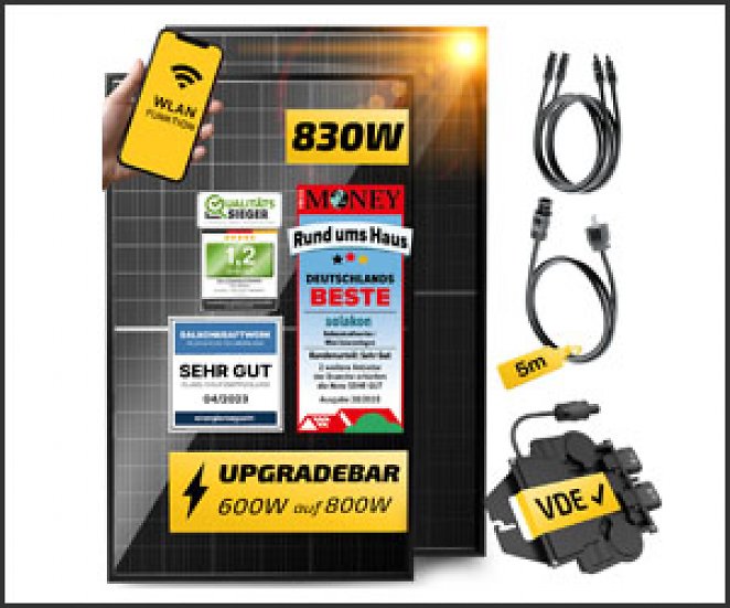 Balkonkraftwerk 830W / 600W Solaranlage Steckerfertig WIFI Komplettset Photovoltaik Anlage 600W/800W