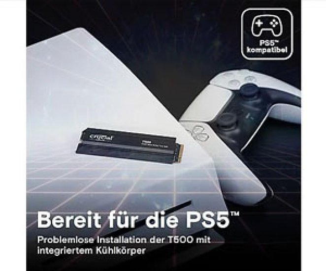 CRUCIAL T500 mit Heatsink, Playstation 5 Kompatibel Festplatte, 1 TB SSD M.2 via PCIe, intern
