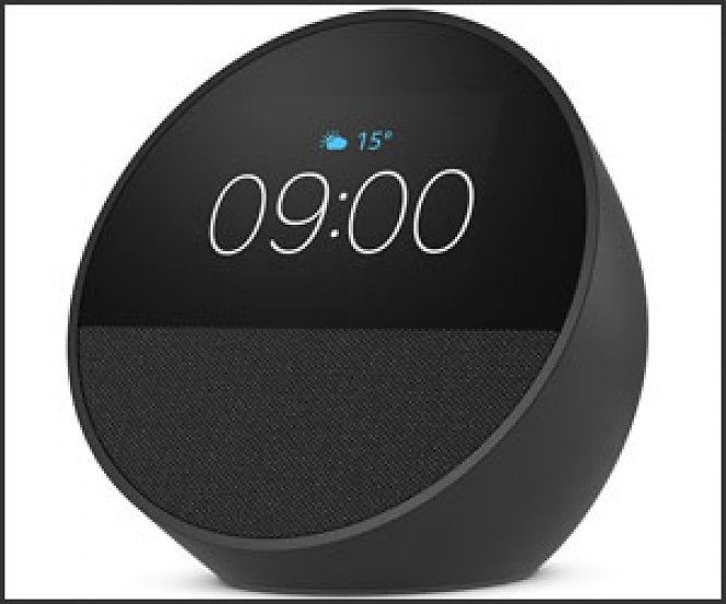 Der neue Amazon Echo Spot (2024), smarter Wecker mit sattem Klang und Alexa, Schwarz