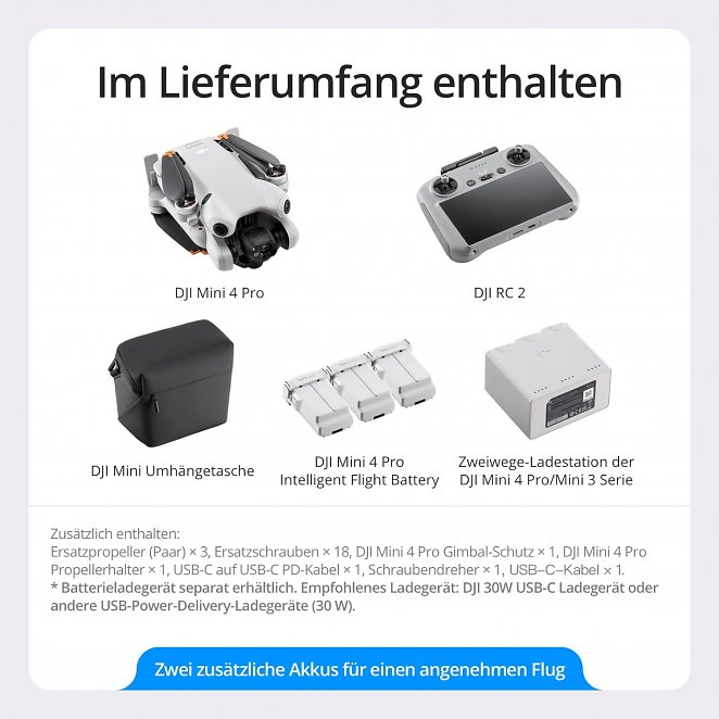 DJI Mini 4 Pro Fly More Combo (DJI RC 2) mit 3x Akkus u.v.m.