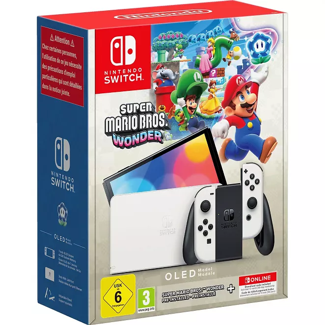NINTENDO Switch™ - OLED-Modell (weiß) + Super Mario Bros.™ Wonder + Nintendo Switch Online - 12-monatige (365-tägige) Einzelmitgliedschaft