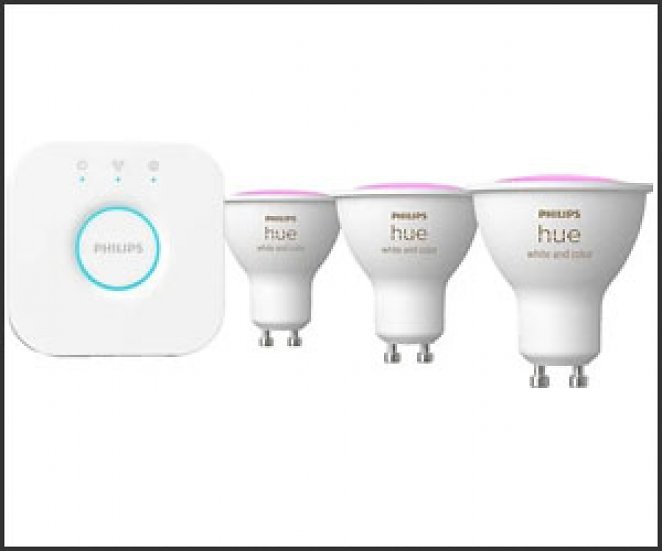 PHILIPS White & Col. Amb. GU10 Dreierpack inkl. Bridge 3 x 400lm Starterset Weiß und Farbe