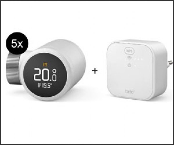 tado° X Starter Kit Smartes Heizkörper-Thermostat - 5er-Set + Bridge