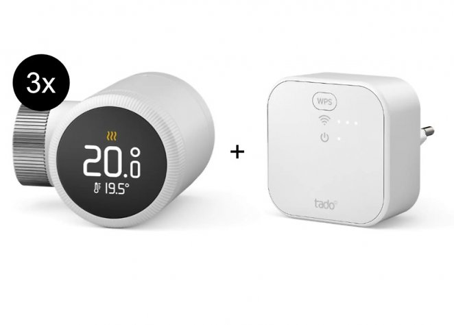 tado° X Starter Kit Smartes Heizkörper-Thermostat - 3er-Set + Bridge mit gratis Auto Assist