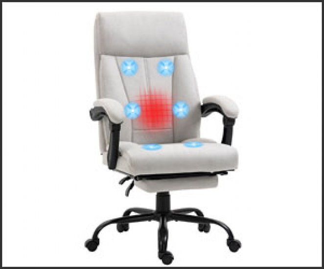 Vinsetto Massage-Bürostuhl mit Fußstütze und Wippfunktion grau 65L x 74B x 111-119H cm