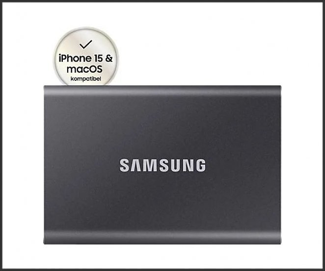 SAMSUNG Portable SSD T7 PC/Mac Festplatte, 1 TB SSD, extern, Titan grey