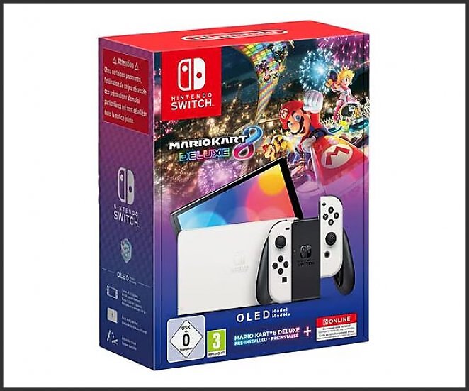 Nintendo Switch - OLED-Modell (weiß) + Mario Kart 8 Deluxe + Nintendo Switch Online - 12-monatige (365-tägige) Einzelmitgliedschaft