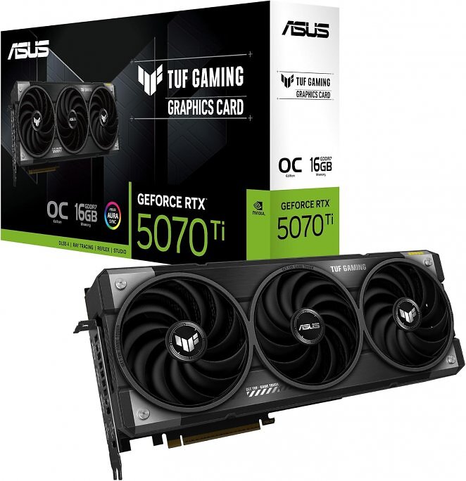ASUS TUF Gaming GeForce RTX 5070 Ti 16GB GDDR7 OC Edition Gaming Grafikkarte (Nvidia GeForce RTX5070 Ti DLSS 4, 3,6-Slot Design, PCIe 5.0, 3x DisplayPort 2.1b, 2x HDMI 2.1b, TUF-RTX5070TI-O16G-GAMING)