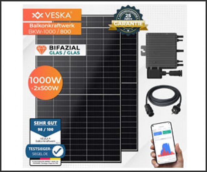 Balkonkraftwerk 1000/800W Bifazial Photovoltaik Solaranlage WIFI Smarte Mini-PV Anlage