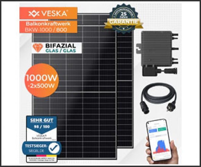 Balkonkraftwerk 1000/800W Bifazial Photovoltaik Solaranlage WIFI Smarte Mini-PV Anlage