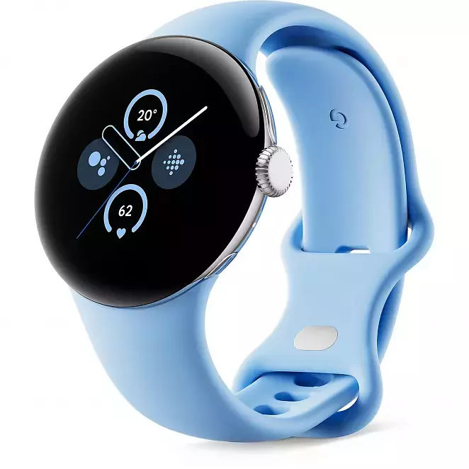 Google Pixel Watch 2 (LTE) Smartwatch Aluminium Fluorelastomer, 130-175 mm, 165-210 mm, Polished Silver/ Bay