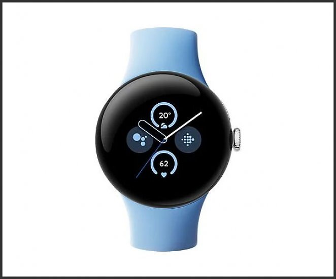 GOOGLE Pixel Watch 2 (WiFi) Smartwatch Aluminium Fluorelastomer, 130-175 mm, 165-210 mm, Polished Silver/ Bay