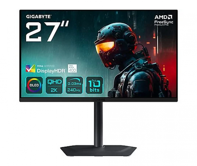 Gigabyte MO27Q2, 27 Zoll, 2.560 × 1.440, OLED, 240 Hz, VESA DisplayHDR True Black 400