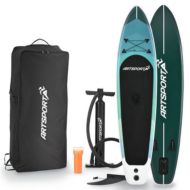 ArtSport Stand Up Paddle Board Blue Wave - Aufblasbares SUP Board Set bis 150 kg - Blau gestreift